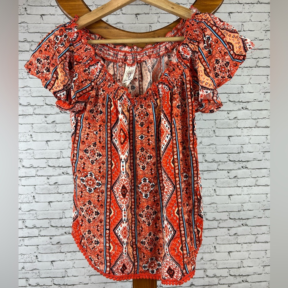Self Esteem | NET Vibrant Boho Patterned Short Sleeve Blouse size S